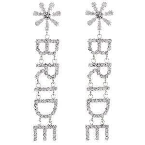 Pave Flower "BRIDE" Drop Earrings